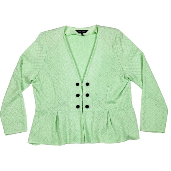 Ming Wang Womens Cardigan Sweater Mint Green Peplum V Neck Clasp Sz PL - Picture 1 of 10